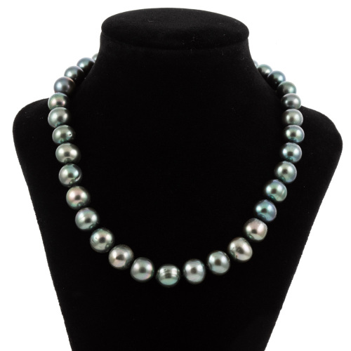 10.12-7.99mm Black Freshwater Pearl Necklace