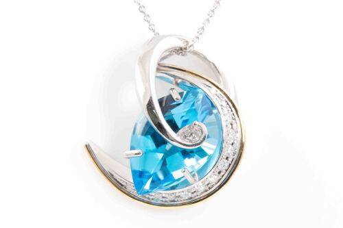 10.56ct Blue Topaz and Diamond Pendant