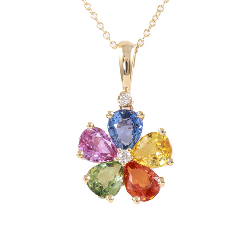 Multi Colour Sapphire and Diamond Pendant