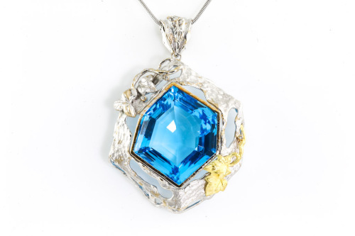 83.77ct Blue Topaz & Diamond Pendant