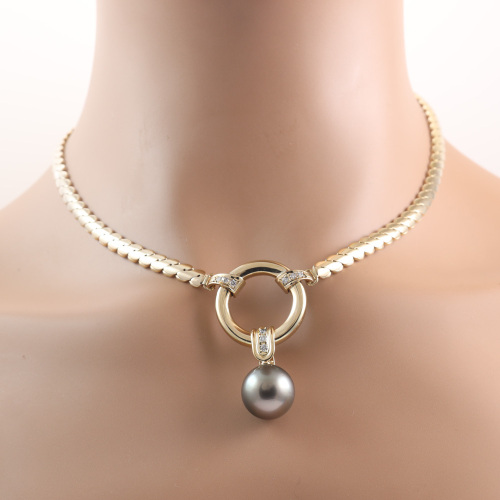 14.5mm Tahitian Pearl and Diamond Necklace