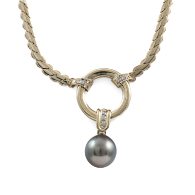 14.5mm Tahitian Pearl and Diamond Necklace - 2