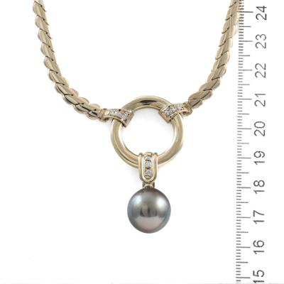 14.5mm Tahitian Pearl and Diamond Necklace - 5