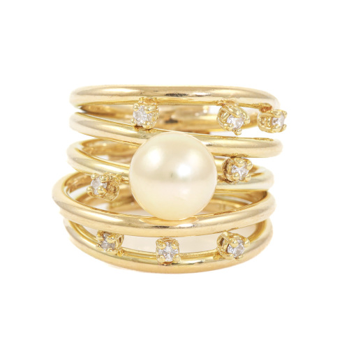 8.8mm Golden South Sea Pearl & Diamond Ring