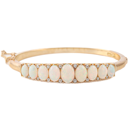 7.15ct White Opal and Diamond Bangle