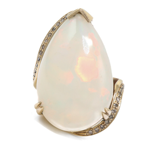 28.00ct White Opal and Diamond Ring