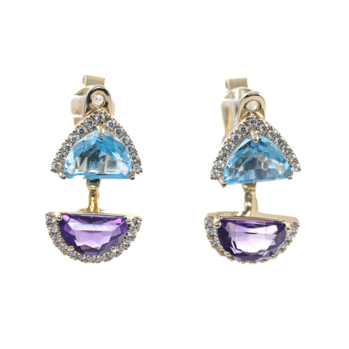 Amethyst, Topaz and Diamond Earrings