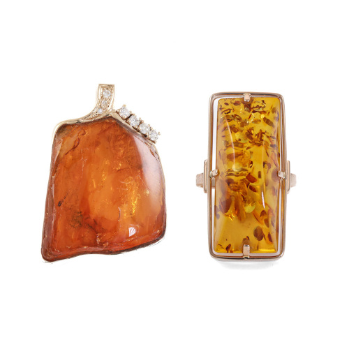 Amber Ring and Pendant Set