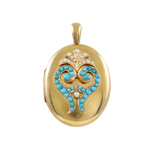 18ct Gold Locket with turquoise & Pearl