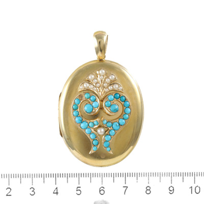 18ct Gold Locket with turquoise & Pearl - 2