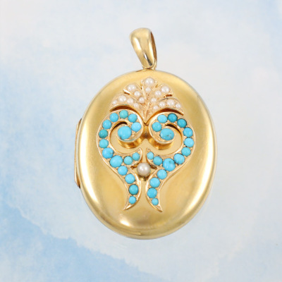 18ct Gold Locket with turquoise & Pearl - 3