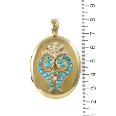 18ct Gold Locket with turquoise & Pearl - 4