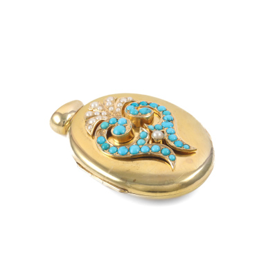 18ct Gold Locket with turquoise & Pearl - 6