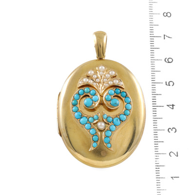 18ct Gold Locket with turquoise & Pearl - 10