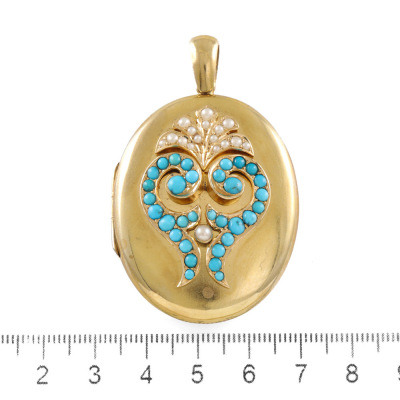 18ct Gold Locket with turquoise & Pearl - 11