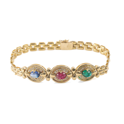 Ruby, Sapphire, Emerald and Diamond Bracelet