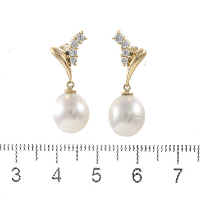 9.4-9.5mm Cultured Pearl & Diamond Earrings - 2