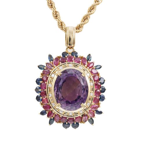 21.33ct Amethyst Ruby Sapphire Diamond Pendant