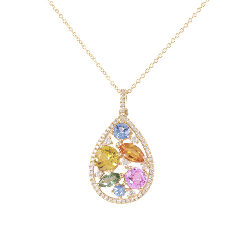 2.76ct Multi Colour Sapphire & Diamond Pendant