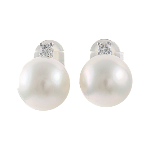 13.6-13.3mm South Sea Pearl & Diamond Earrings