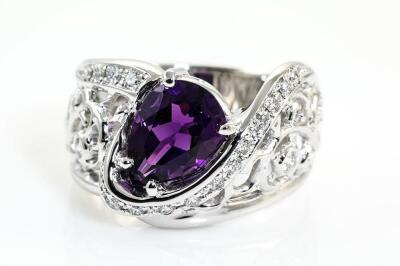 Platinum Amethyst and Diamond Ring