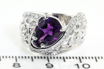 Platinum Amethyst and Diamond Ring - 2