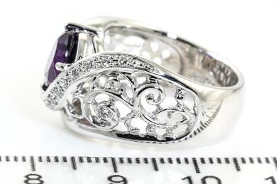 Platinum Amethyst and Diamond Ring - 3