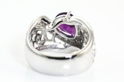 Platinum Amethyst and Diamond Ring - 4