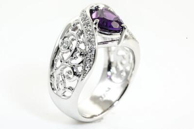 Platinum Amethyst and Diamond Ring - 5