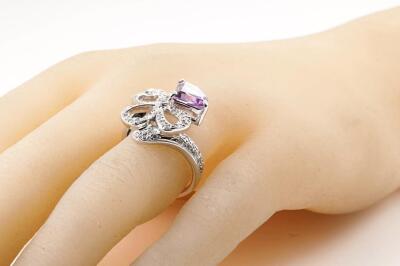 Amethyst & Diamond Ring 18ct White Gold - 6